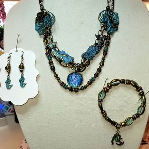"Sisters": A 3-pc Mermaid Necklace, Bracelet & Earring Set